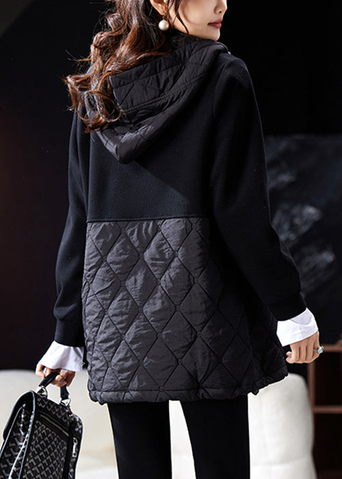 Sweat-shirt ample noir à capuche et fermeture éclair en patchwork, printemps TY009