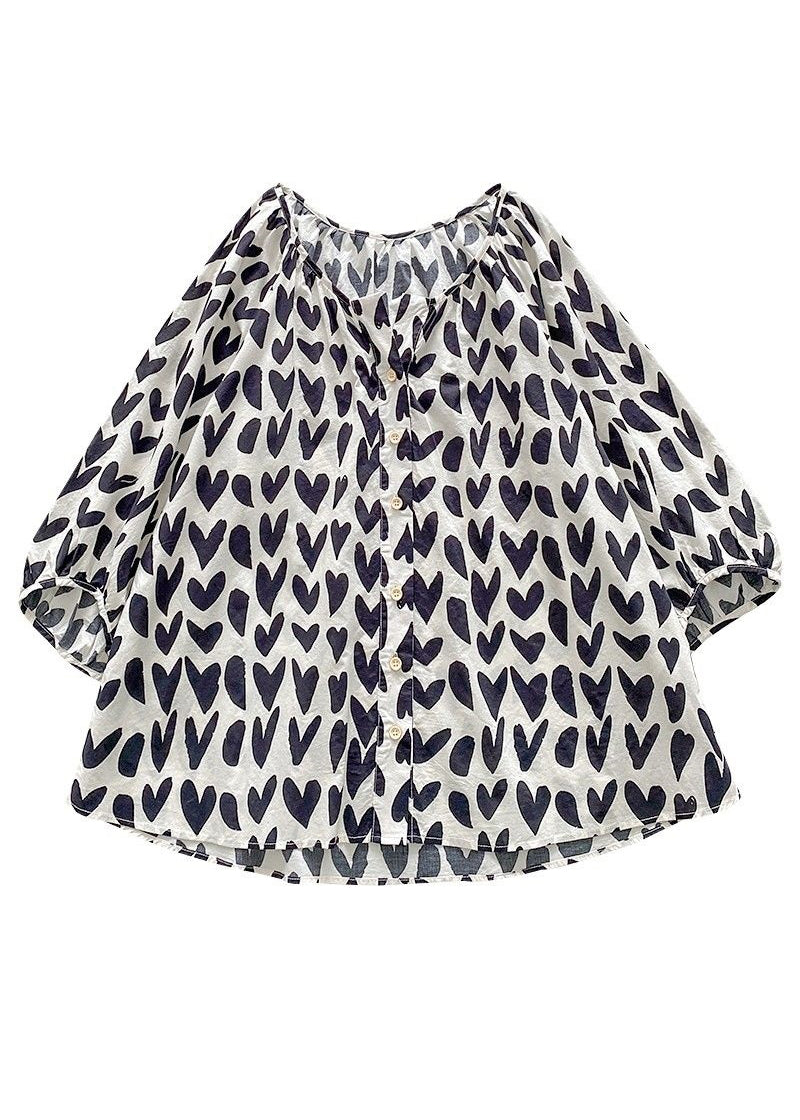 Bracelet Shirts Loose Print Cotton Black Button Sleeve