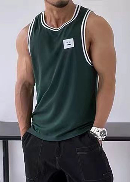 Débardeur en coton uni noir à rayures sans manches pour homme, ample