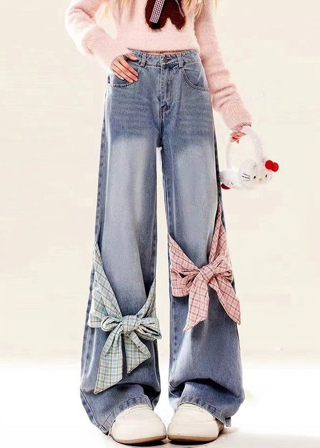 Pantalon en jean à poches hautes et taille ample bleu