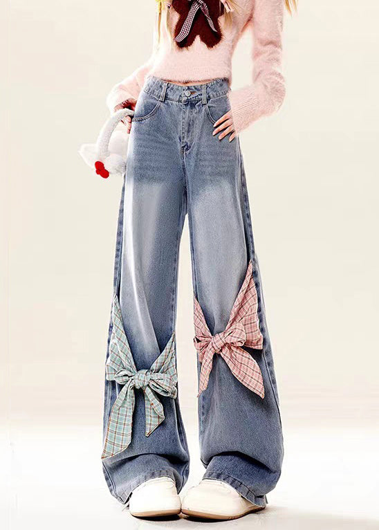 Pantalon en jean à poches hautes et taille ample bleu