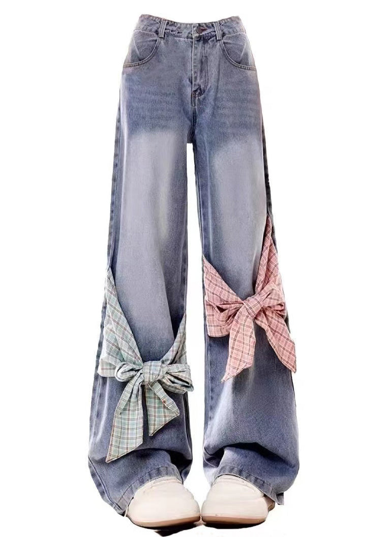 Pantalon en jean à poches hautes et taille ample bleu