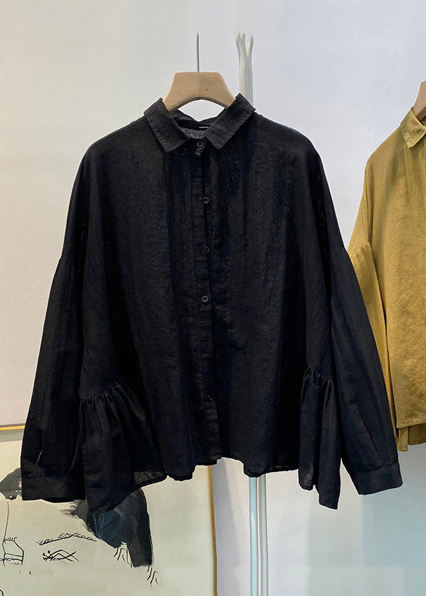 Lose Blaue Knopf Falten Baumwolle Blusen Frühling TD030