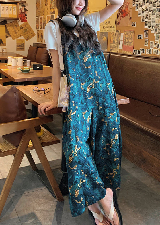 Combinaison pantalon taille haute en coton à imprimé bleu pour l'été