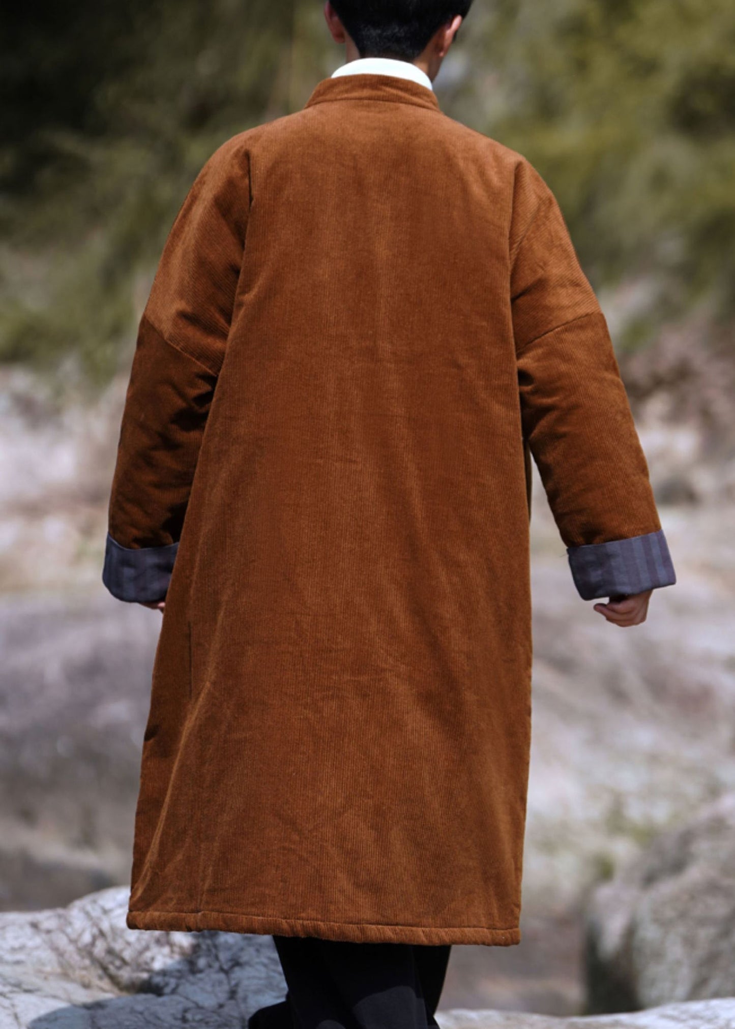 Lose Karamell Knopf Taschen Cord Dicken Männer Mantel Winter RO037