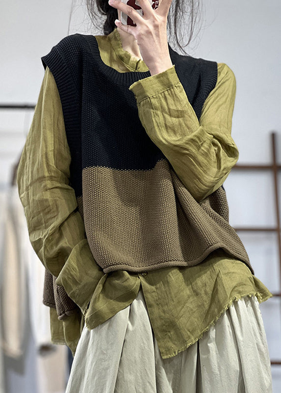 Lockeres, lässiges Apricot-Strick-Tanktop mit Rundhalsausschnitt, ärmellos OO006