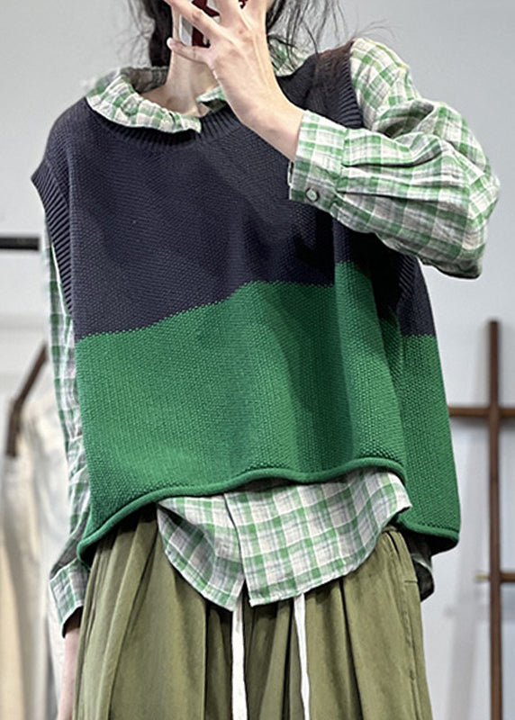 Lockeres, lässiges Apricot-Strick-Tanktop mit Rundhalsausschnitt, ärmellos OO006