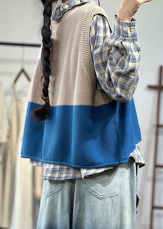 Lockeres, lässiges Apricot-Strick-Tanktop mit Rundhalsausschnitt, ärmellos OO006