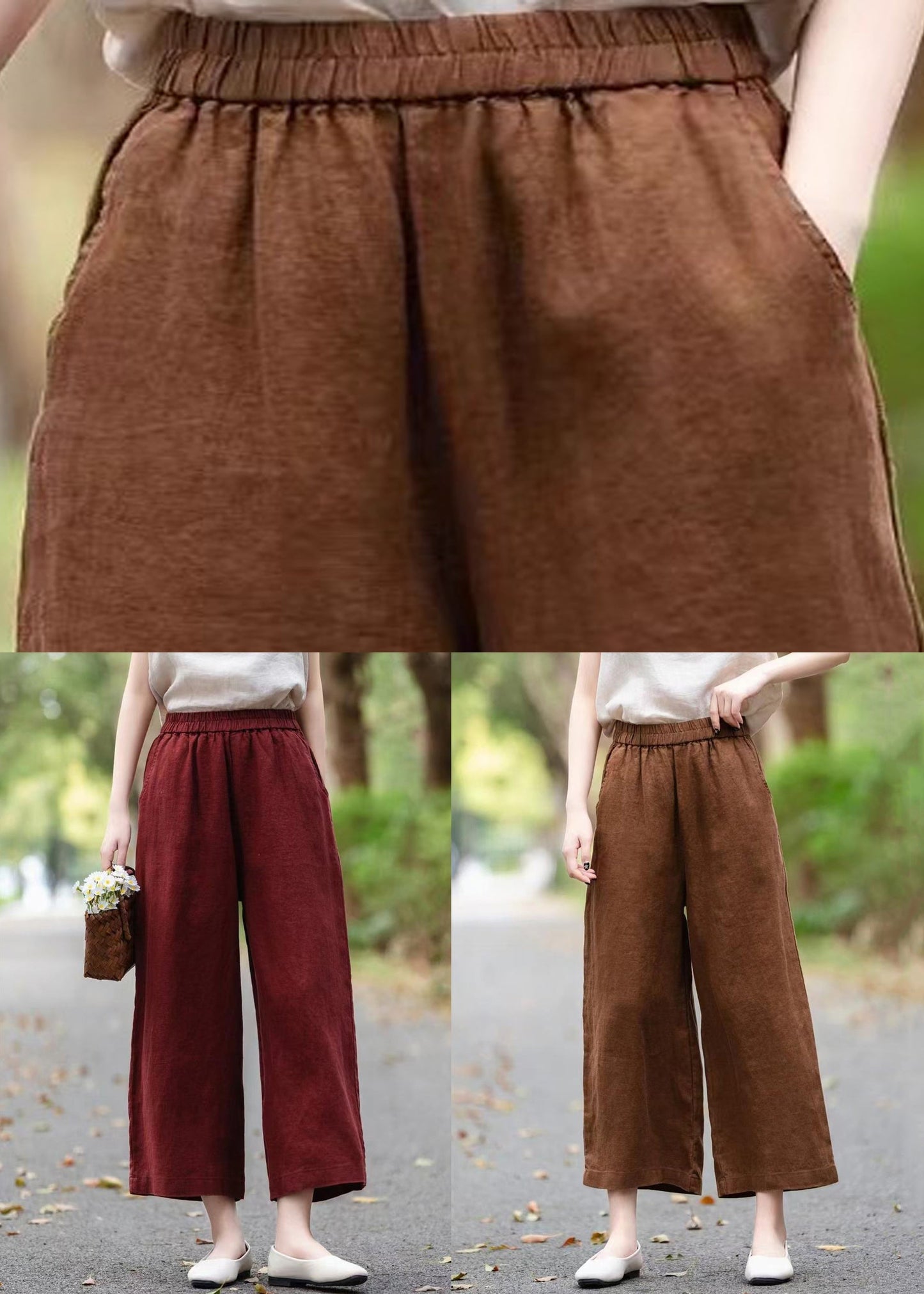 Pantalon d'été ample et large en lin avec poches sur les jambes