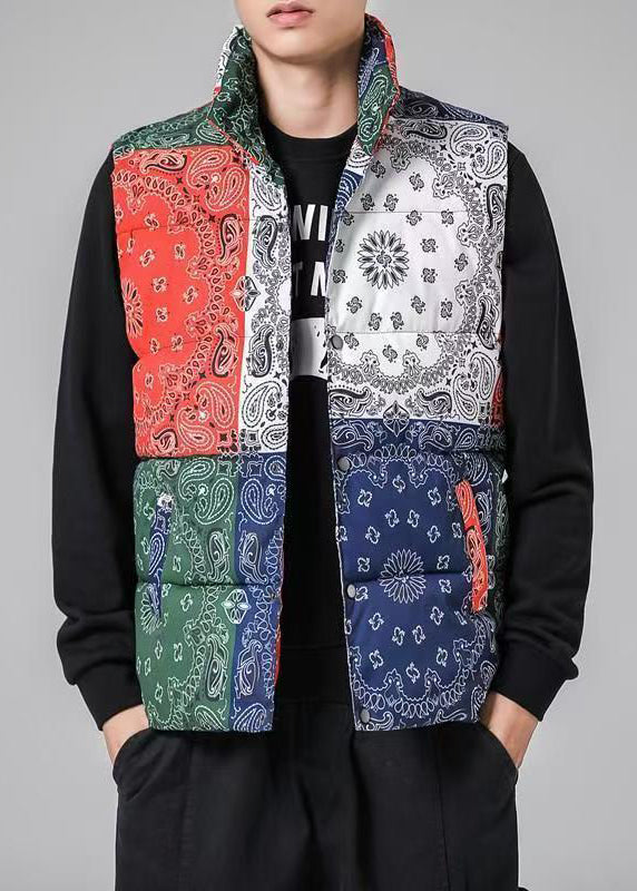 Lose Colorblock Stehkragen Taschen Baumwolle gefüllt Herren Weste Winter RN001