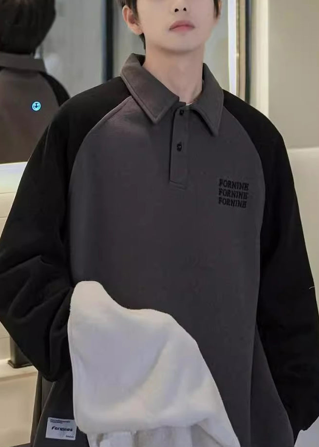 Grau Frühling Taste Sweatshirt TC016 Baumwolle Dunkle Druck Lose Patchwork Männer