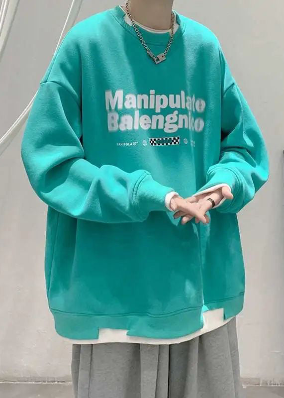 Sweat-shirt deux pièces en faux coton avec col lettre vert ample pour homme O