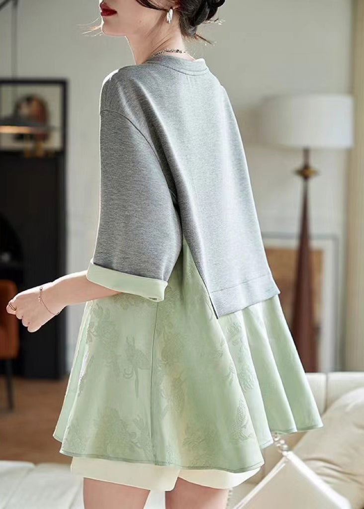 T-shirt ample deux pièces en patchwork vert d'été