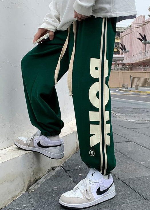 Lockere Baumwollhose mit grünem Aufdruck und elastischer Taille für Herren im Herbst WA056