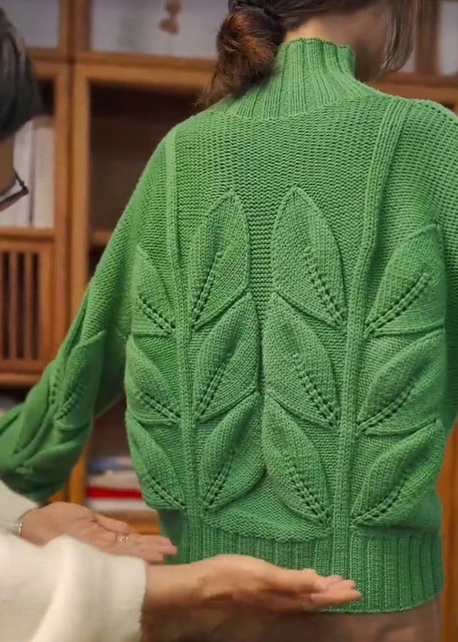 Lose Grün Rollkragen Original Design Stricken Pullover Frühling YW031