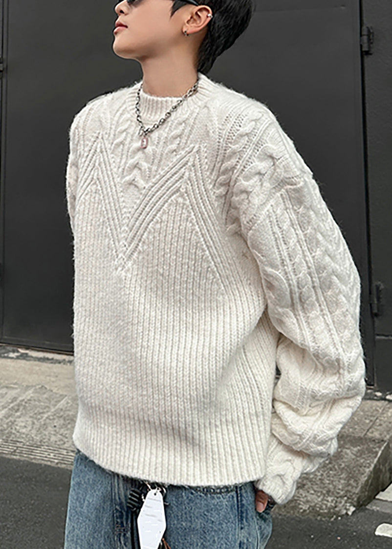 Lockerer grauer O-Ausschnitt, gemütlicher Zopfmusterpullover für Herren, Frühling, TK006