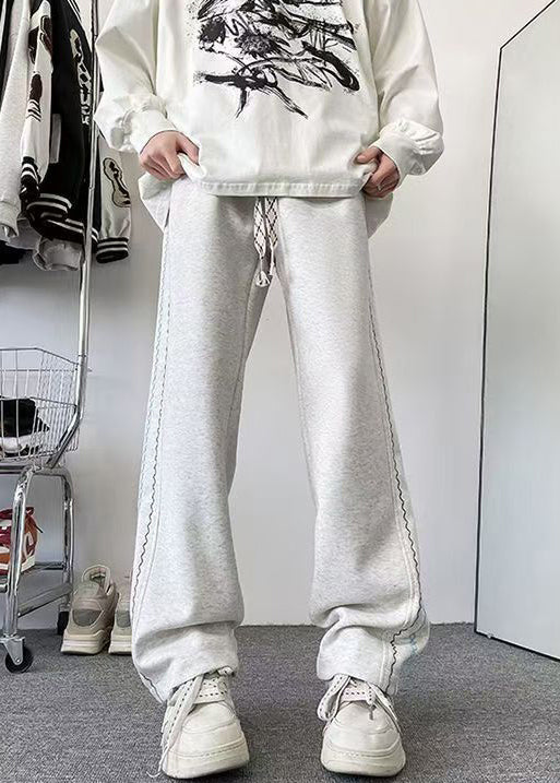 Lose graue Taschen elastische Taille Baumwolle Herren Hose Herbst WA053