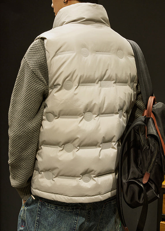 Lockere, khakifarbene Daunenweste mit Stehkragen und Reißverschluss für Herren, ärmellos, EQ032