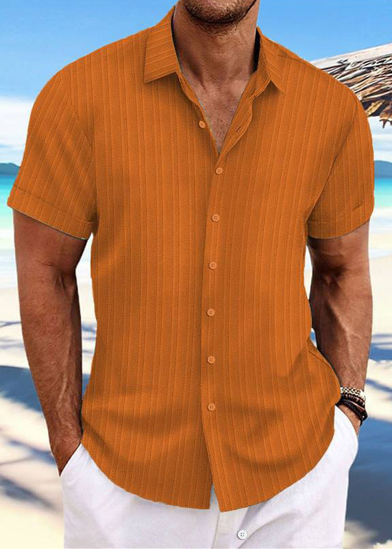 Men Collar Peter Blue Shirt Light Solid Pan Button Cotton Loose