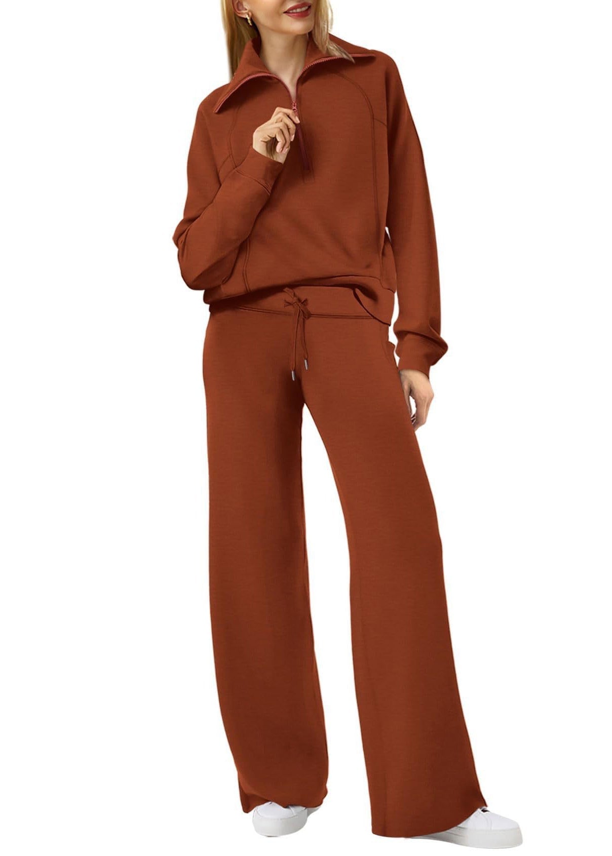 Pantalon ample en coton léger avec fermeture éclair et jambes larges, deux pantalons verts unis
