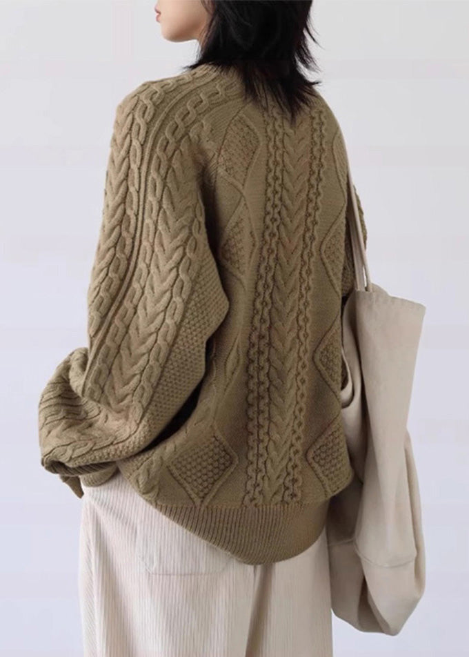 Lose Milch Tee Farbe Taste Gemütliche Dicken Zopfmuster Pullover Frühling YW025