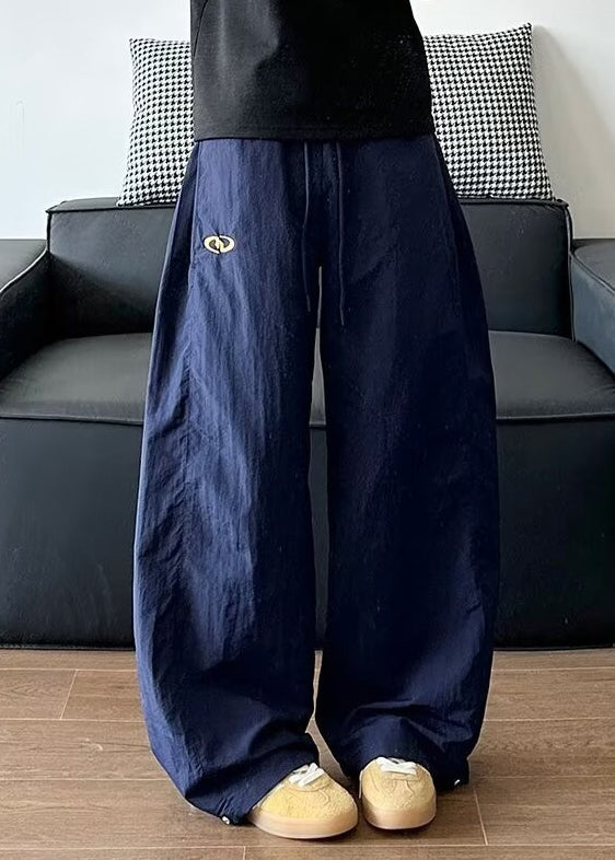 Pantalon élastique bleu marine ample été taille unie coton homme