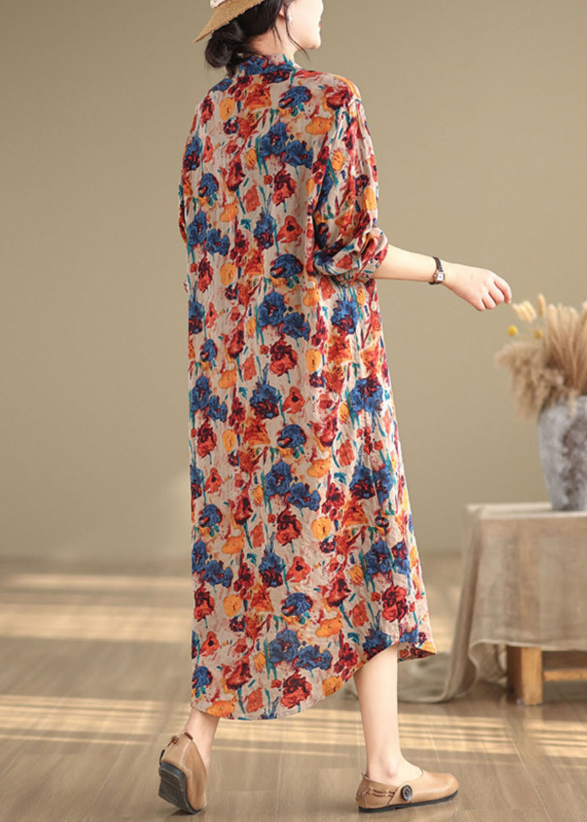 Lockere Peter Pan Kragen Print Baumwollhemden Cardigan Langarm AP086