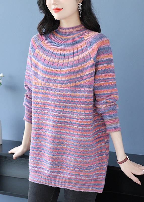 Lose Rosa O Neck Jacquard Woll Pullover Kleid Winter RL032