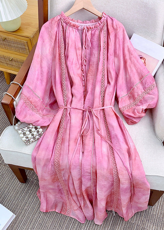 Lose Spitze Laterne Rosa Rüschen Kleid Langarm Baumwolle Up