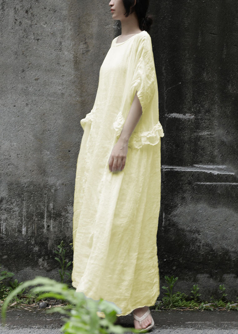 Lockeres rosa Rüschen-Zweiteiler-Set aus festem Leinen für den Sommer MN084