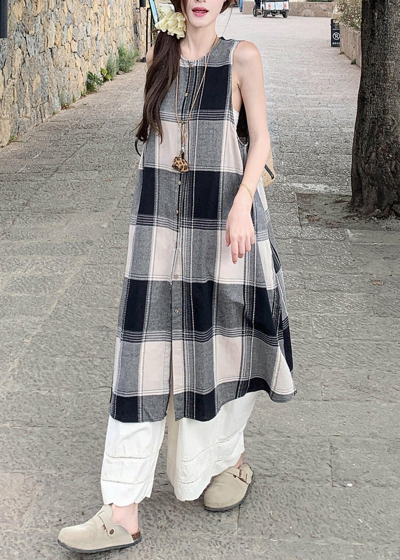 Cotton Dress Loose Pants Plaid Wide Shirts White And Two Leg