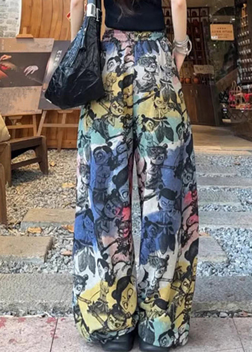 Pantalon ample imprimé été avec cordon de serrage et poches en coton