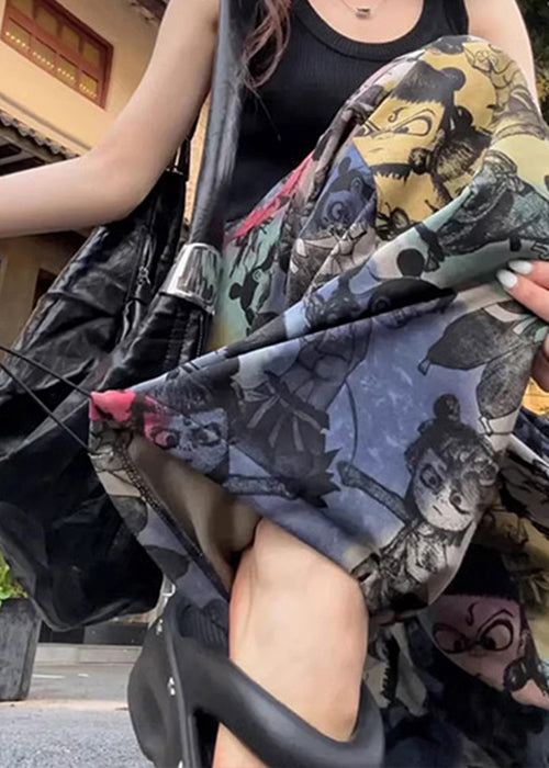 Pantalon ample imprimé été avec cordon de serrage et poches en coton