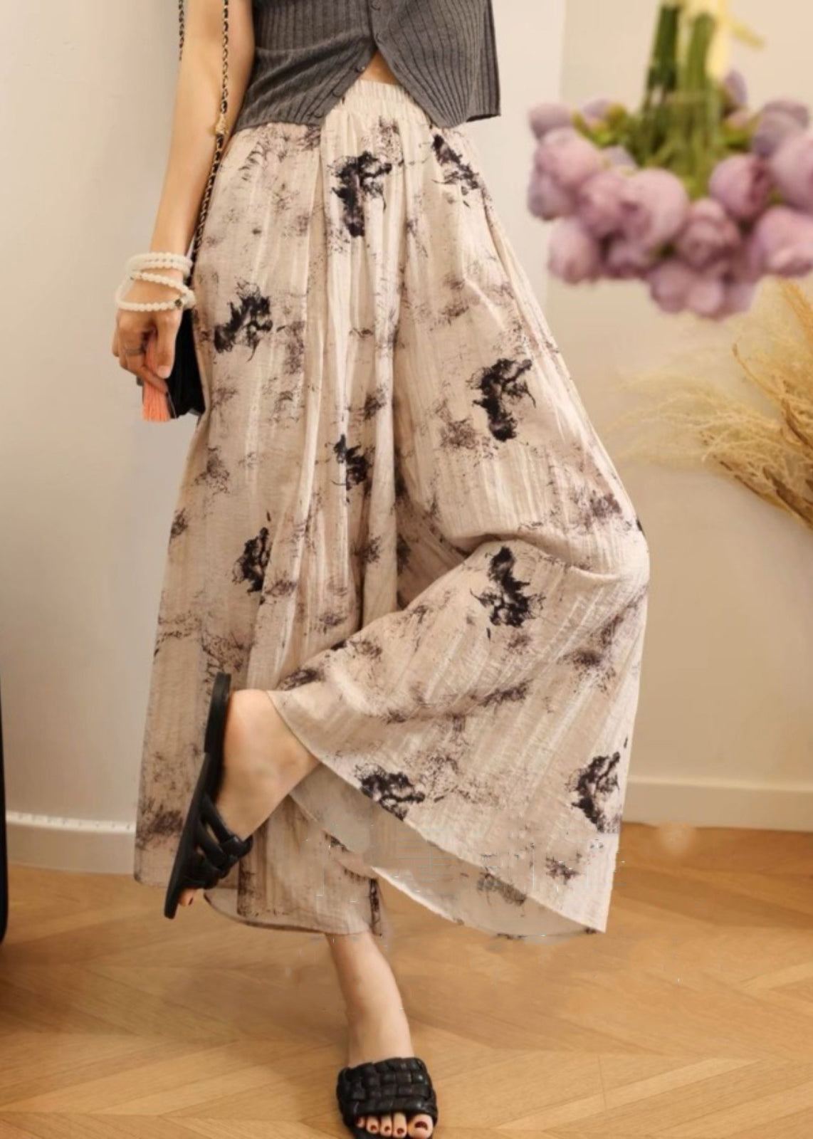 Lose Taille Baumwolle Bein Taschen Elastische Print Hosen Sommer