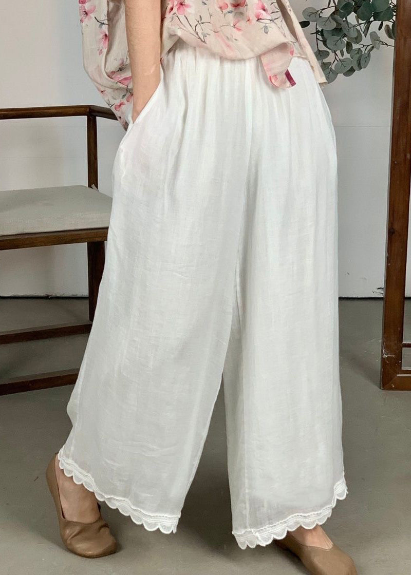 Beinhose Weit Patchwork Taille Lose Leinen Lila Spitze Elastisch