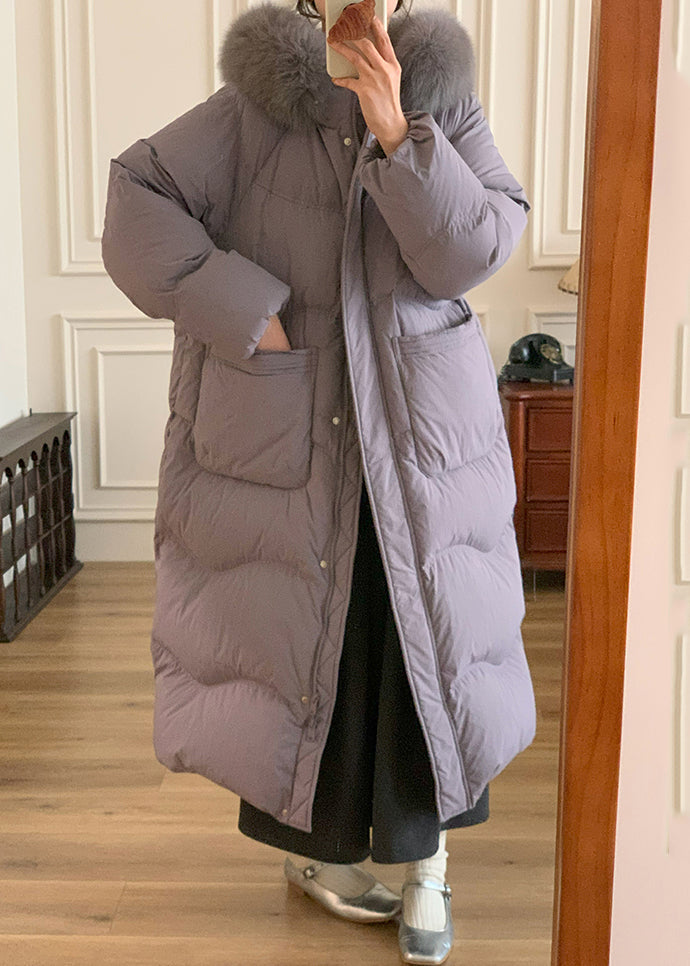 Loose Purple Pockets Patchwork Zippered Long Parka Winter RD013