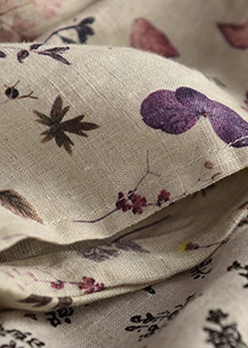 Lockere Leinenhose mit Kordelzug und Sommerprint in Lila