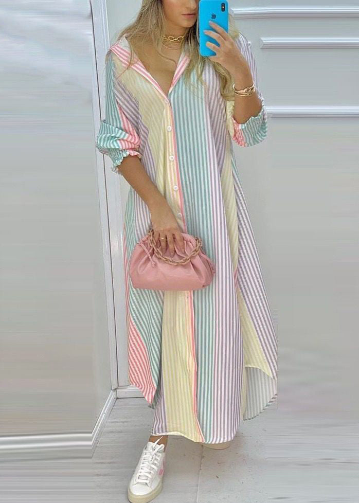 Kleid Regenbogen Shirts Lose Gestreiften Frühling Taste Baumwolle