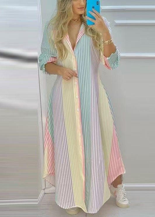 Kleid Regenbogen Shirts Lose Gestreiften Frühling Taste Baumwolle