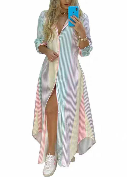 Kleid Regenbogen Shirts Lose Gestreiften Frühling Taste Baumwolle