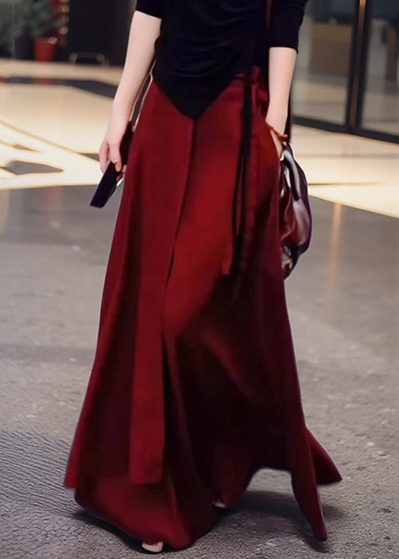 Loose High Lace Waist Up Pockets Red Skirt Summer