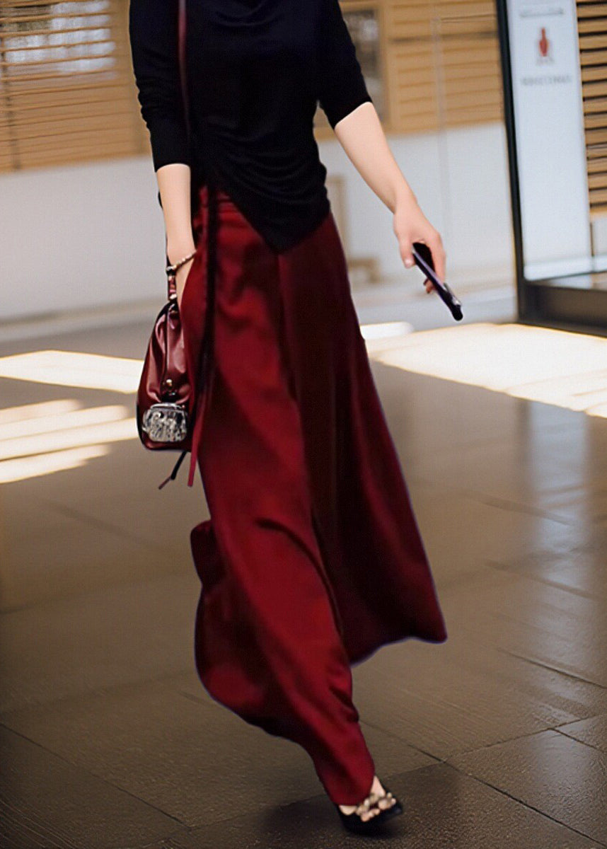 Loose High Lace Waist Up Pockets Red Skirt Summer