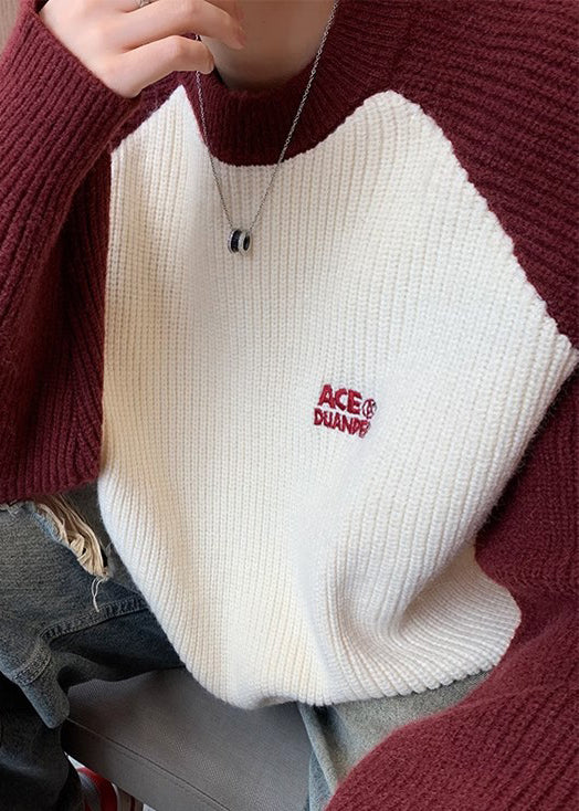 Lose Rot Brief Patchwork Stricken Männer Pullover Winter QF035