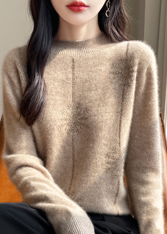 Lose Rot Rollkragen Zirkon Patchwork Dicker Baumwolle Strickpullover Winter TE041
