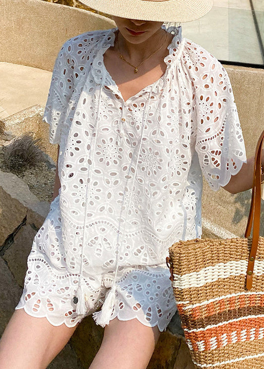 Bis Weiß Zwei Sommer Spitze Hohl Stück Set Aus Lose Baumwolle