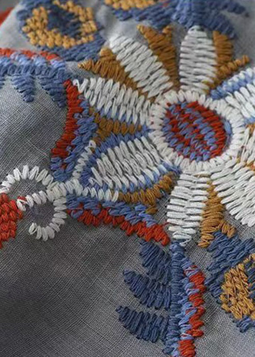 Loose White O-Neck Embroidered Linen T Shirt Half Sleeve GG028