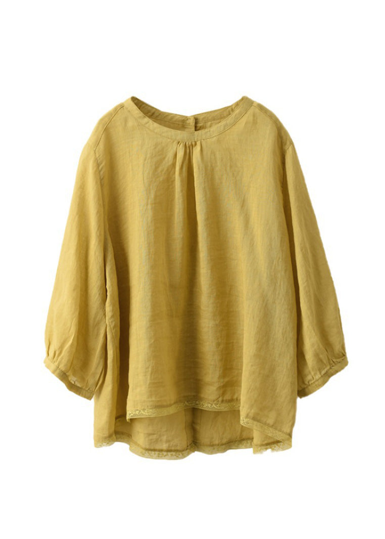 Sommer Hals Tops Patchwork Shirt Lose O Spitze Weiß Leinen