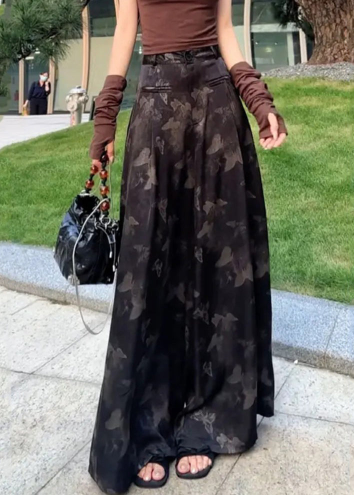 Pantalon large et haut d'été en soie imprimé blanc, coupe ample, taille haute, glace