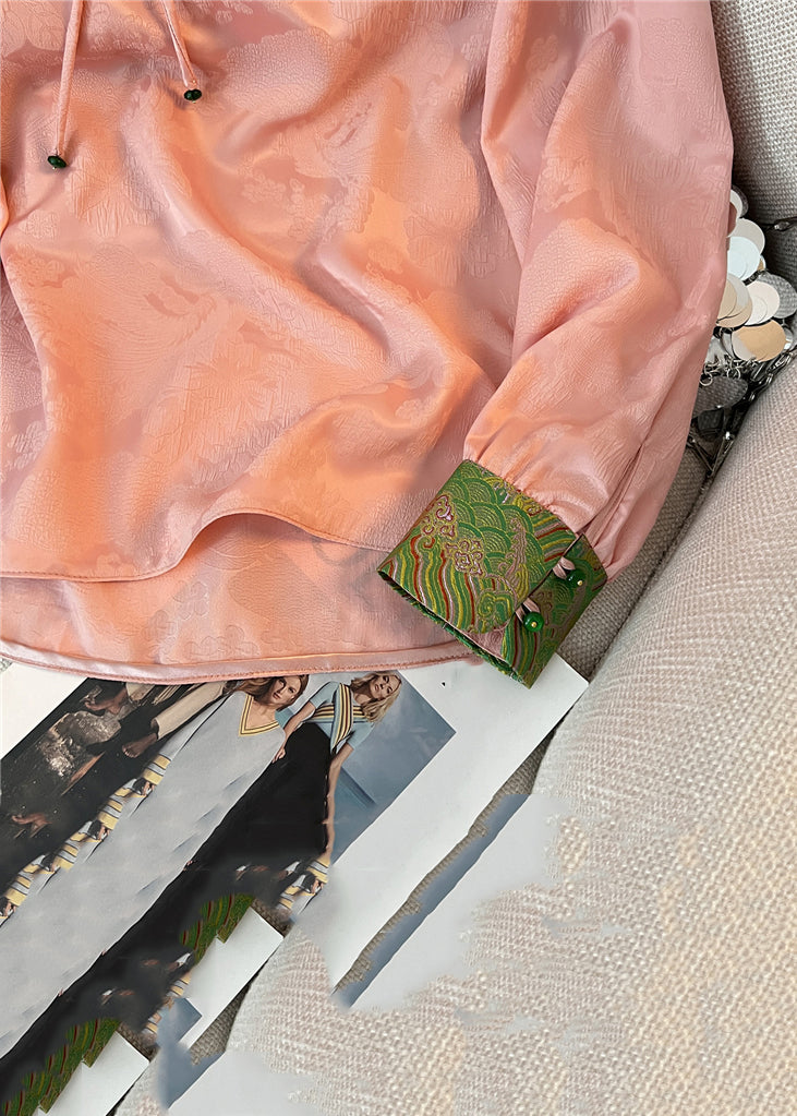 Lockere weiße Stehkragenknöpfe Seidenhemden Herbst QO006