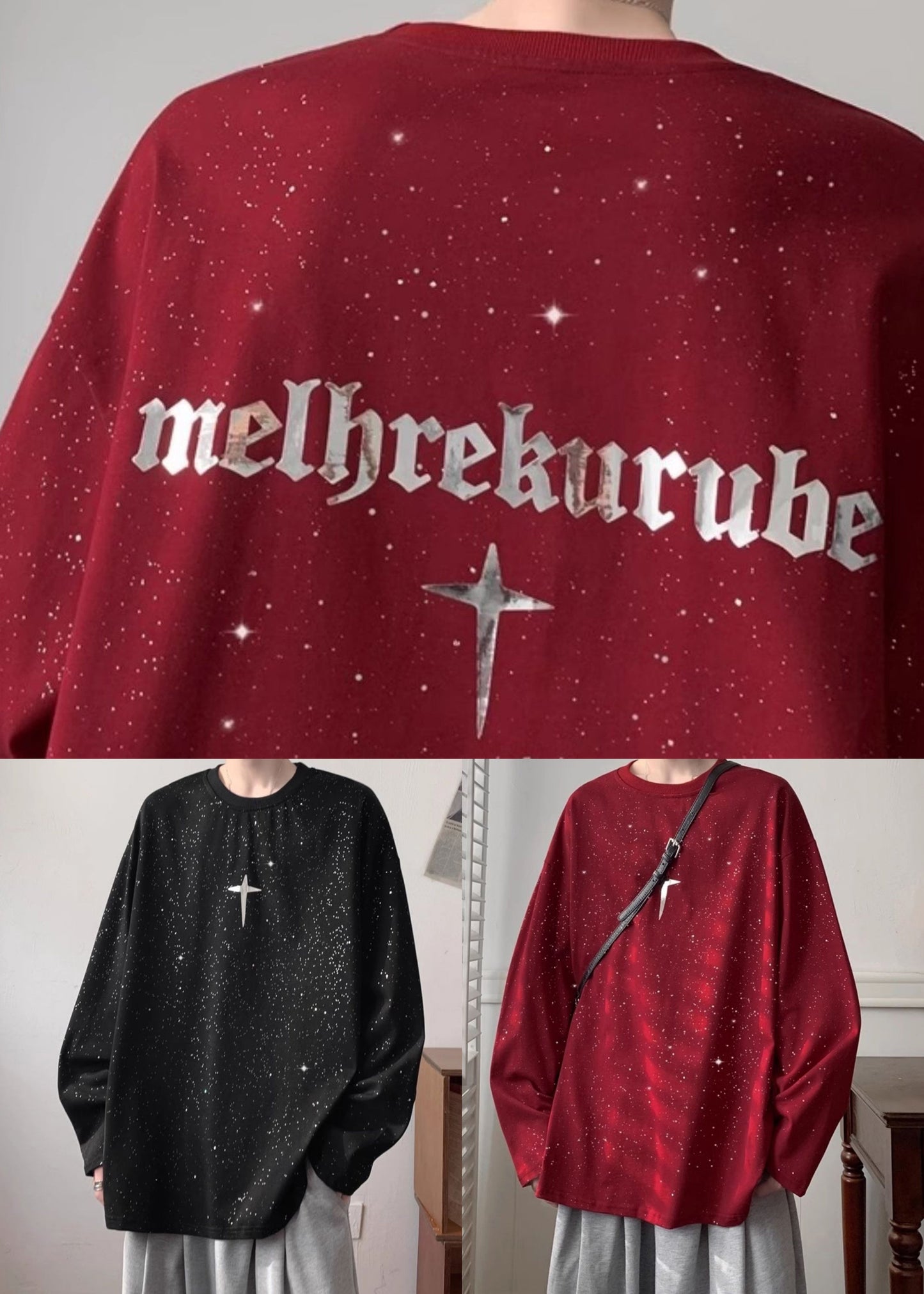 Chemises de printemps à vin, design ample, paillettes rouges, t-shirt en coton original pour hommes